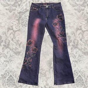 Floral Beaded Pink Wide Leg Dark Wash Women’s 31 Y2K 2000s Fairy Jeans